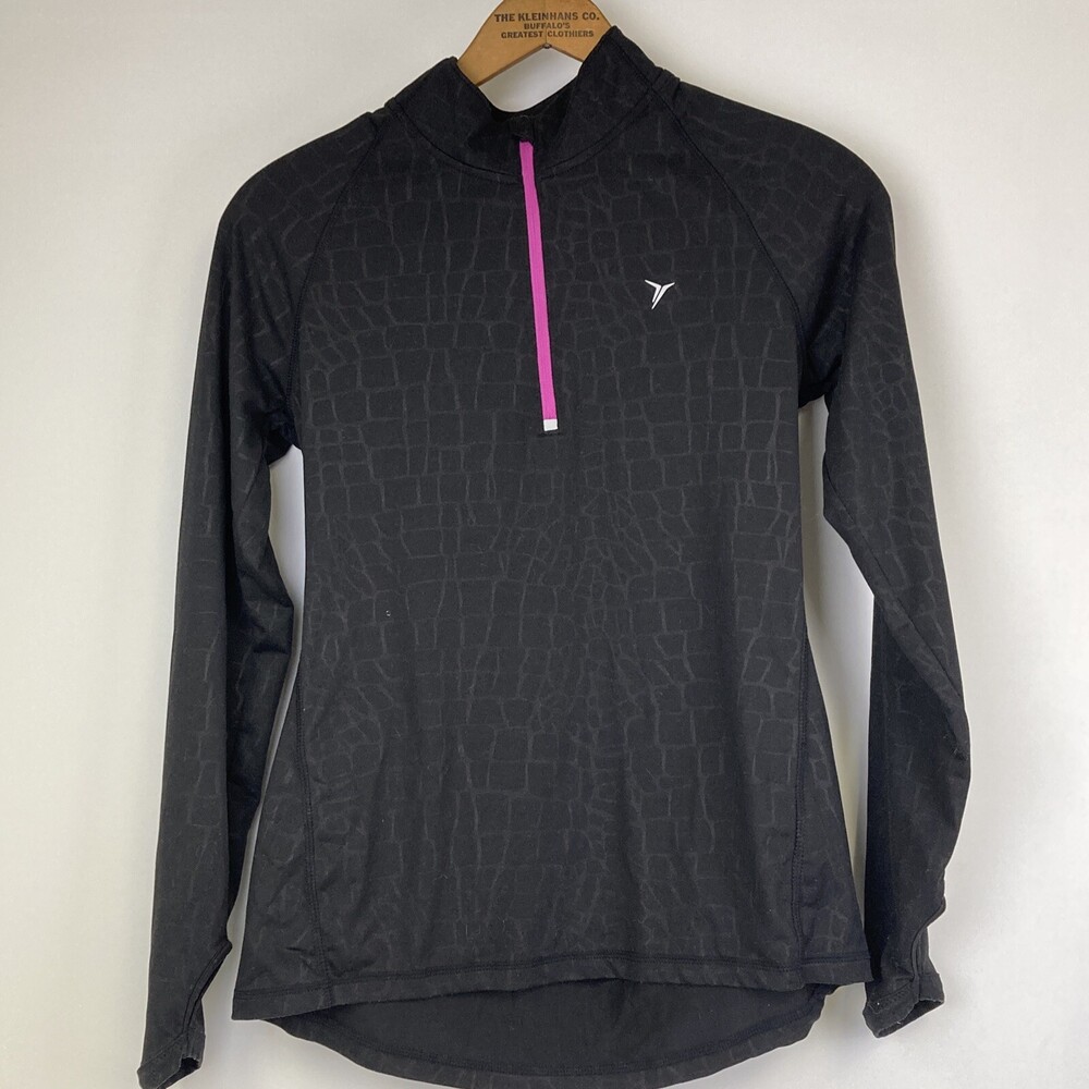 Women S Old Navy Active Black Long Sleeve Semi Fitted 1/4 Zip Pullover Shirt Top